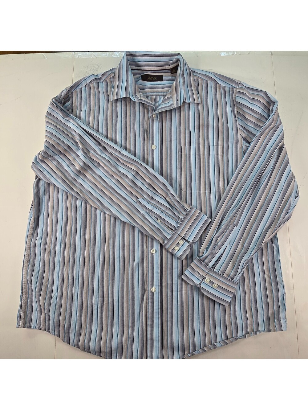 Tasso Elba Dress Shirt Men Blue Striped 2XL Luxury Cotton French Cuff